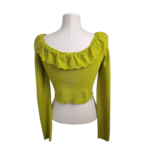 Vesstique Sweater Womens Large Green Ruffle Collar Off Shoulder Pullover Top - Picture 8 of 14